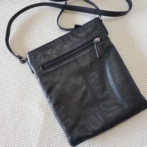 Margot Leather Crossbody Messenger Bag Shoulder Purse Zipper Black 10.5"x8.5"